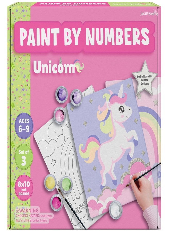 jackinthebox Paint by Number Unicorn - 3 Pack Painting Kit for Kids, DIY Printed Canvas, Easy Paint by Number for Girls & Boys, Great Christmas & Holiday Gift, Paint by Numbers for Kids Ages 6 7 8 9 - Image 1